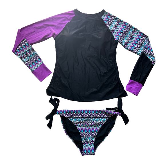 Women's Two-Piece Padded Rash Guard Modest Geometric Swimsuit 2XL NWOT - Picture 1 of 8